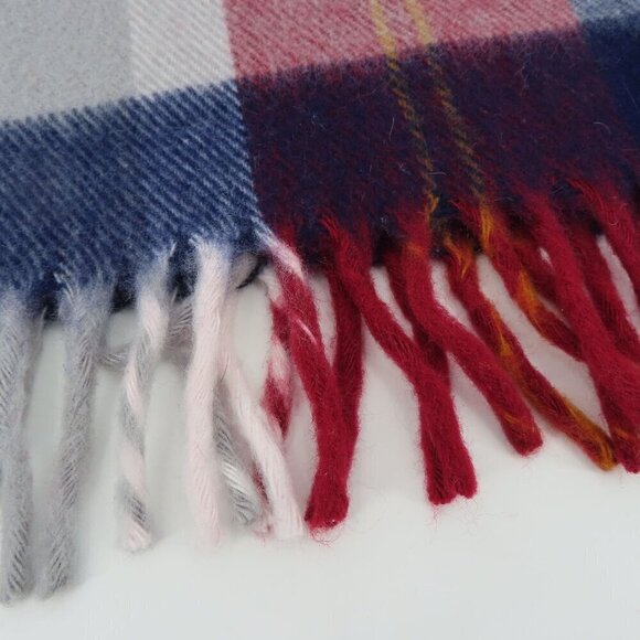 Unisex Red White Blue Plaid Tartan Check Fringe Trim Winter Scarf One Size OSFM - Picture 4 of 6